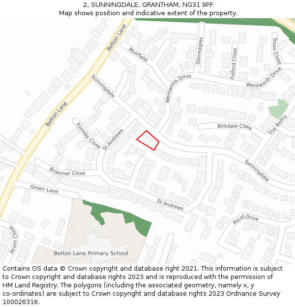 2, SUNNINGDALE, GRANTHAM, NG31 9PF: Location map and indicative extent of plot