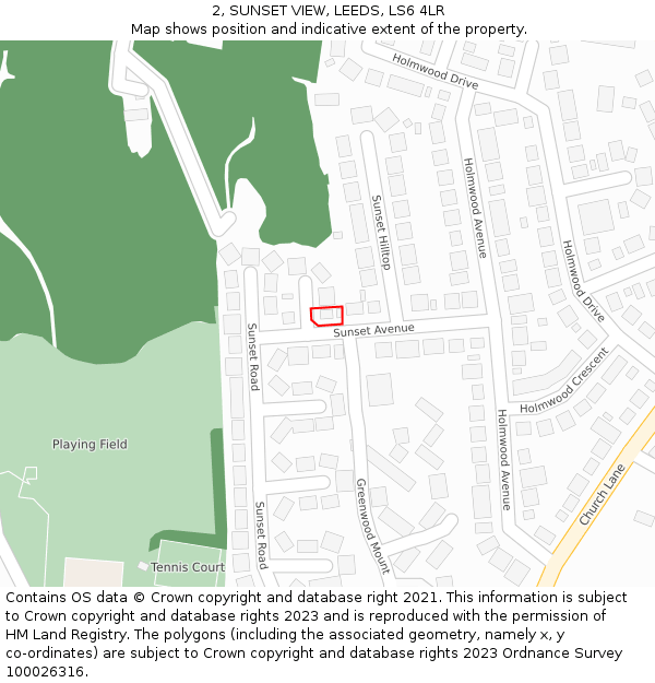2, SUNSET VIEW, LEEDS, LS6 4LR: Location map and indicative extent of plot