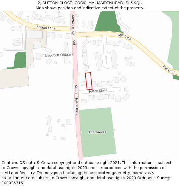 2, SUTTON CLOSE, COOKHAM, MAIDENHEAD, SL6 9QU: Location map and indicative extent of plot