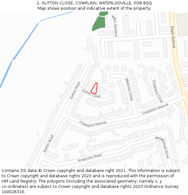 2, SUTTON CLOSE, COWPLAIN, WATERLOOVILLE, PO8 8QQ: Location map and indicative extent of plot