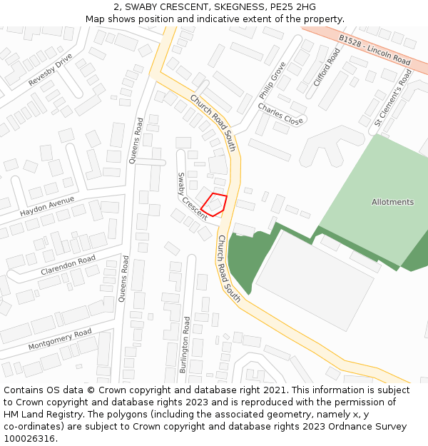 2, SWABY CRESCENT, SKEGNESS, PE25 2HG: Location map and indicative extent of plot