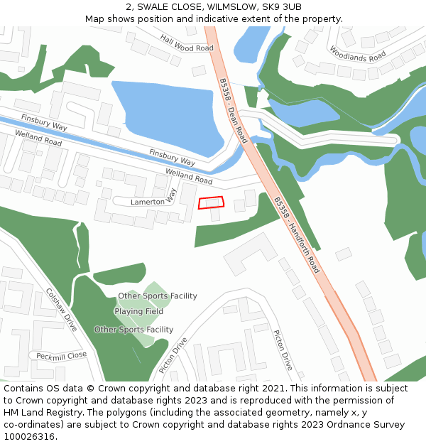 2, SWALE CLOSE, WILMSLOW, SK9 3UB: Location map and indicative extent of plot