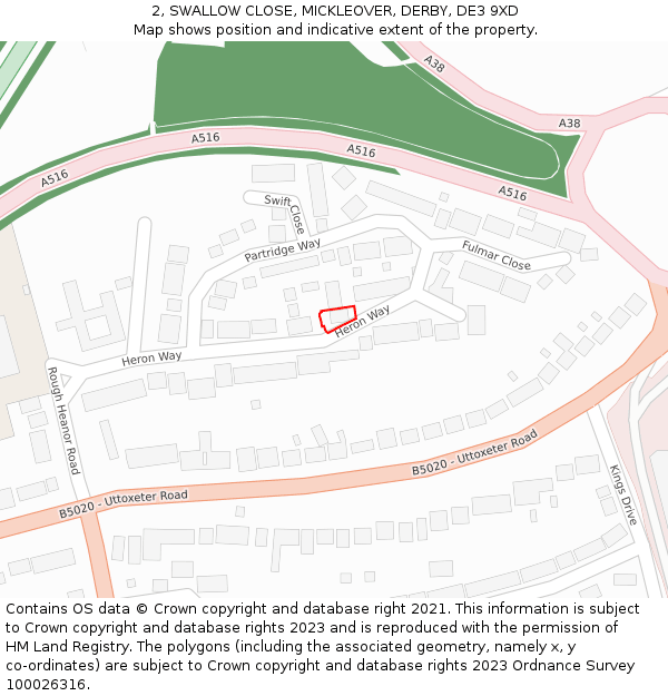 2, SWALLOW CLOSE, MICKLEOVER, DERBY, DE3 9XD: Location map and indicative extent of plot