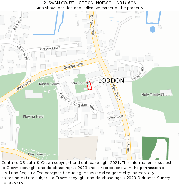 2, SWAN COURT, LODDON, NORWICH, NR14 6GA: Location map and indicative extent of plot