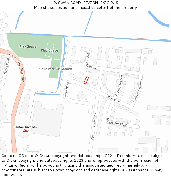 2, SWAN ROAD, SEATON, EX12 2US: Location map and indicative extent of plot