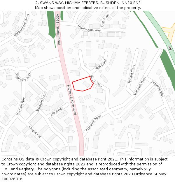 2, SWANS WAY, HIGHAM FERRERS, RUSHDEN, NN10 8NF: Location map and indicative extent of plot