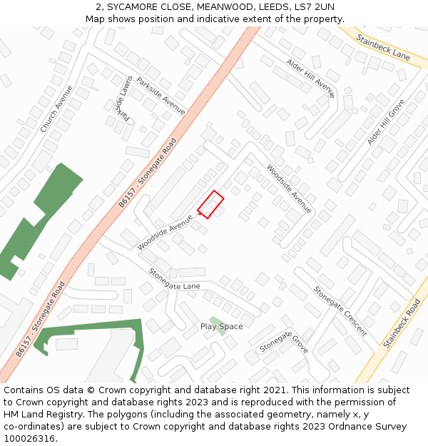 2, SYCAMORE CLOSE, MEANWOOD, LEEDS, LS7 2UN: Location map and indicative extent of plot