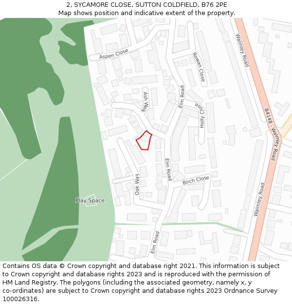 2, SYCAMORE CLOSE, SUTTON COLDFIELD, B76 2PE: Location map and indicative extent of plot