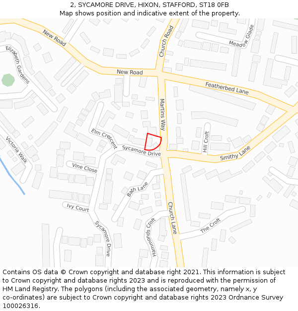 2, SYCAMORE DRIVE, HIXON, STAFFORD, ST18 0FB: Location map and indicative extent of plot