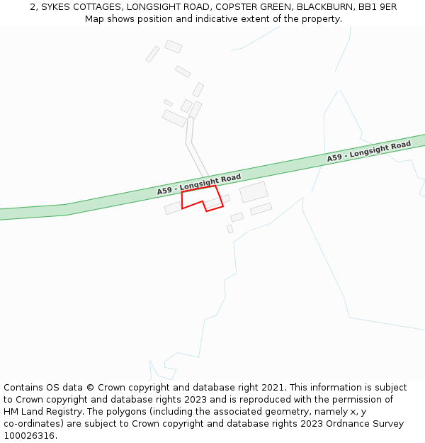 2, SYKES COTTAGES, LONGSIGHT ROAD, COPSTER GREEN, BLACKBURN, BB1 9ER: Location map and indicative extent of plot