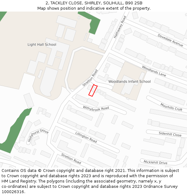 2, TACKLEY CLOSE, SHIRLEY, SOLIHULL, B90 2SB: Location map and indicative extent of plot