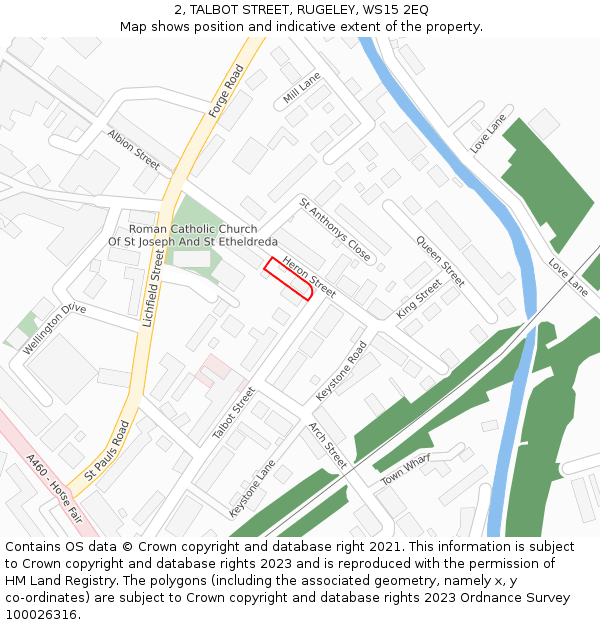 2, TALBOT STREET, RUGELEY, WS15 2EQ: Location map and indicative extent of plot