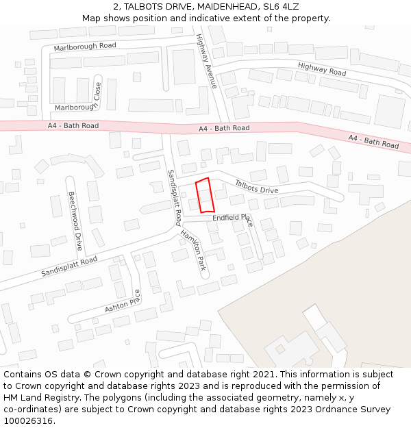 2, TALBOTS DRIVE, MAIDENHEAD, SL6 4LZ: Location map and indicative extent of plot