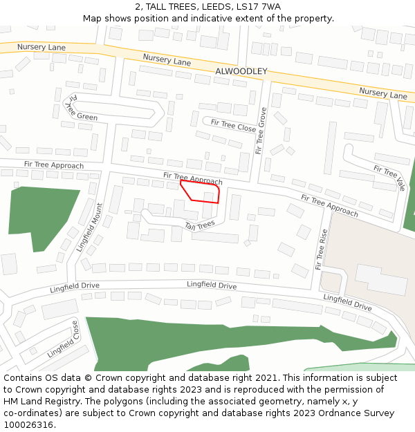 2, TALL TREES, LEEDS, LS17 7WA: Location map and indicative extent of plot