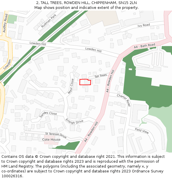 2, TALL TREES, ROWDEN HILL, CHIPPENHAM, SN15 2LN: Location map and indicative extent of plot