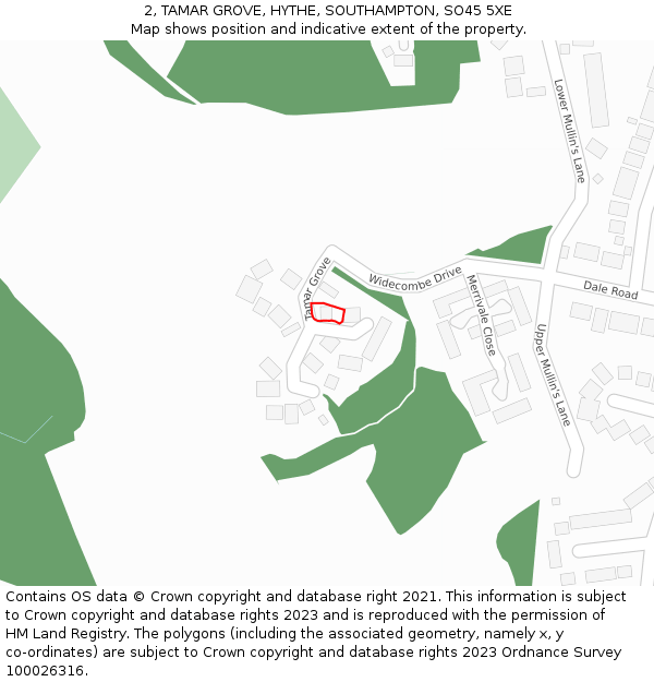 2, TAMAR GROVE, HYTHE, SOUTHAMPTON, SO45 5XE: Location map and indicative extent of plot
