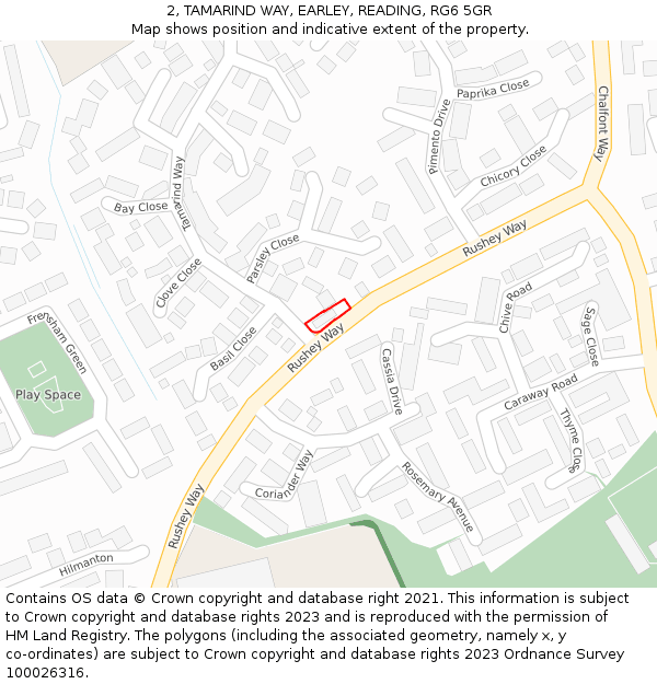 2, TAMARIND WAY, EARLEY, READING, RG6 5GR: Location map and indicative extent of plot