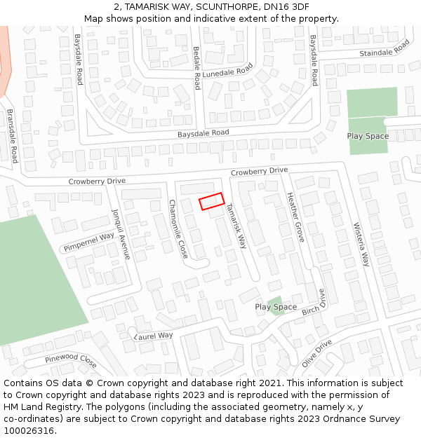 2, TAMARISK WAY, SCUNTHORPE, DN16 3DF: Location map and indicative extent of plot