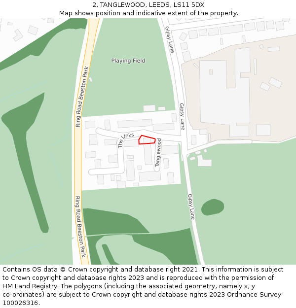 2, TANGLEWOOD, LEEDS, LS11 5DX: Location map and indicative extent of plot