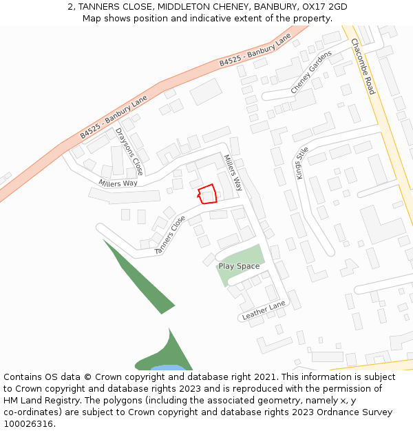 2, TANNERS CLOSE, MIDDLETON CHENEY, BANBURY, OX17 2GD: Location map and indicative extent of plot