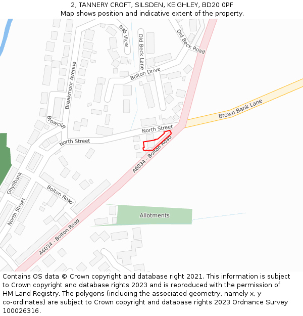 2, TANNERY CROFT, SILSDEN, KEIGHLEY, BD20 0PF: Location map and indicative extent of plot