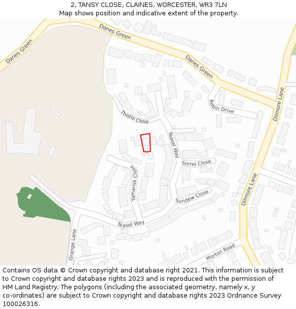 2, TANSY CLOSE, CLAINES, WORCESTER, WR3 7LN: Location map and indicative extent of plot