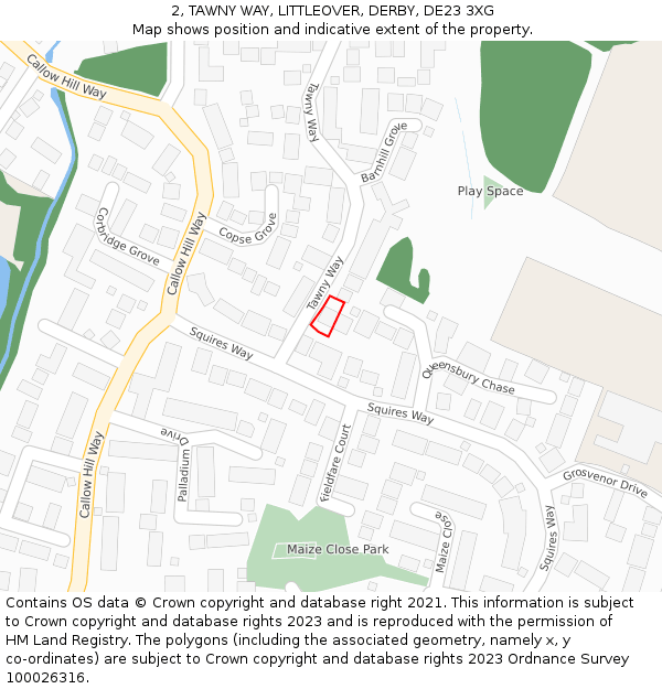 2, TAWNY WAY, LITTLEOVER, DERBY, DE23 3XG: Location map and indicative extent of plot