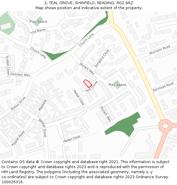 2, TEAL GROVE, SHINFIELD, READING, RG2 9AZ: Location map and indicative extent of plot