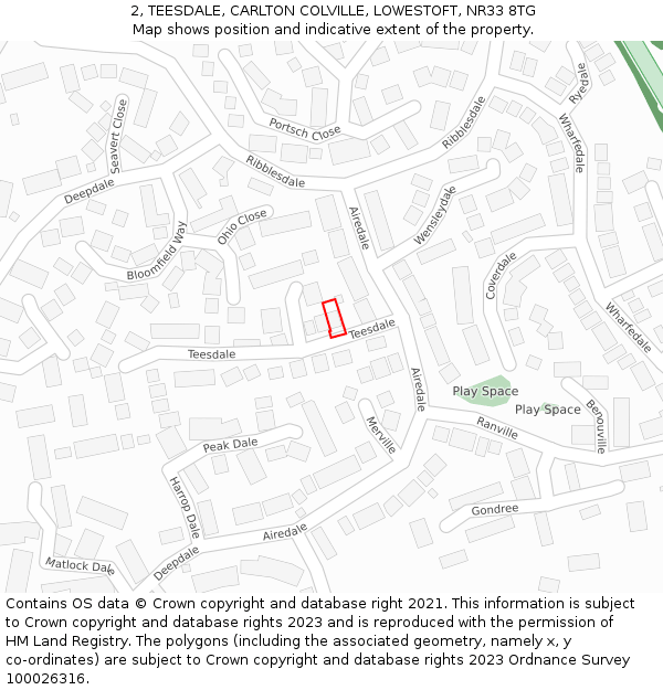 2, TEESDALE, CARLTON COLVILLE, LOWESTOFT, NR33 8TG: Location map and indicative extent of plot