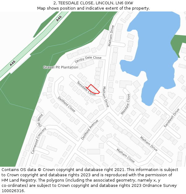 2, TEESDALE CLOSE, LINCOLN, LN6 0XW: Location map and indicative extent of plot