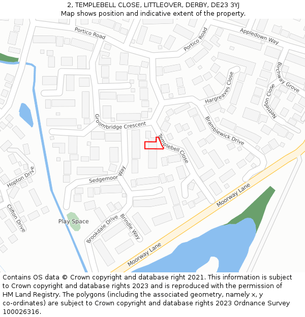 2, TEMPLEBELL CLOSE, LITTLEOVER, DERBY, DE23 3YJ: Location map and indicative extent of plot