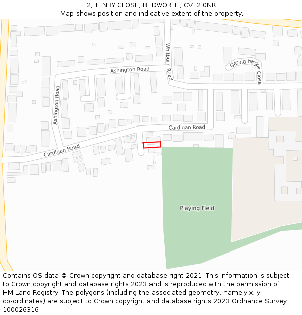 2, TENBY CLOSE, BEDWORTH, CV12 0NR: Location map and indicative extent of plot