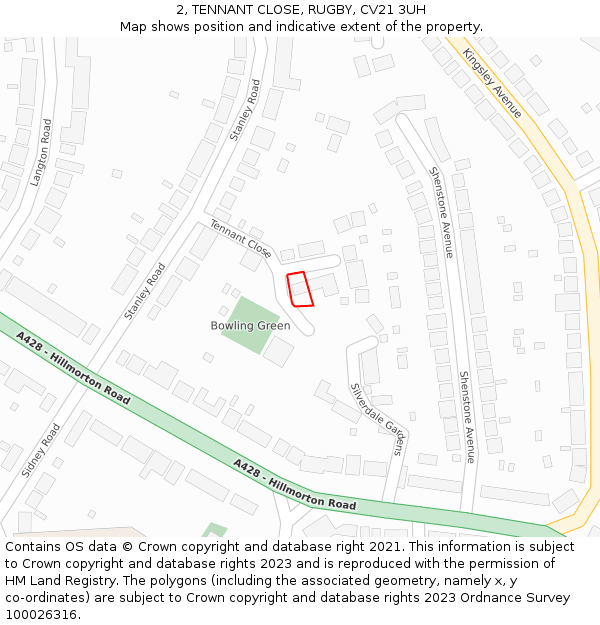 2, TENNANT CLOSE, RUGBY, CV21 3UH: Location map and indicative extent of plot