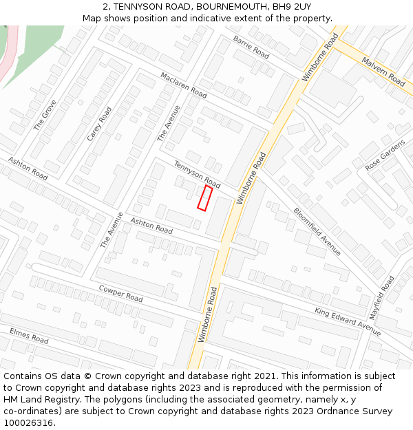 2, TENNYSON ROAD, BOURNEMOUTH, BH9 2UY: Location map and indicative extent of plot