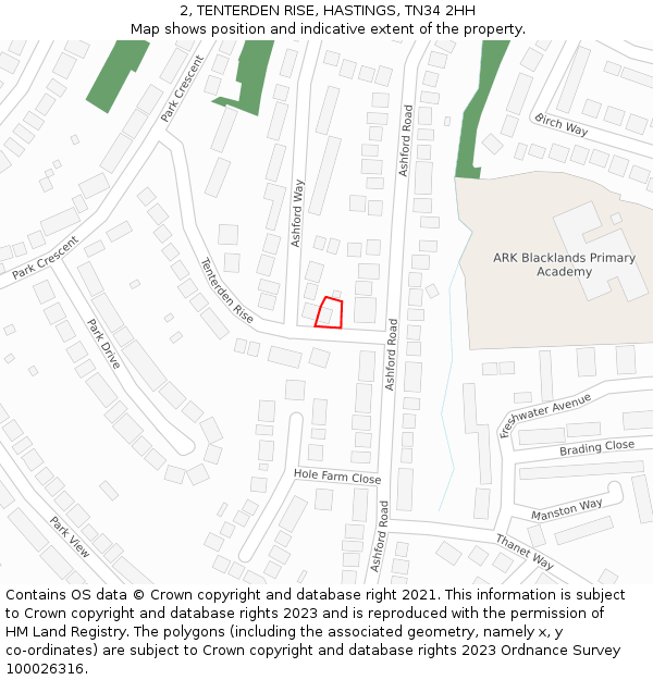 2, TENTERDEN RISE, HASTINGS, TN34 2HH: Location map and indicative extent of plot