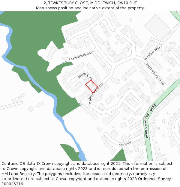2, TEWKESBURY CLOSE, MIDDLEWICH, CW10 9HT: Location map and indicative extent of plot