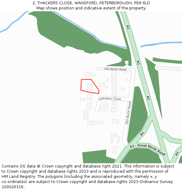 2, THACKERS CLOSE, WANSFORD, PETERBOROUGH, PE8 6LD: Location map and indicative extent of plot