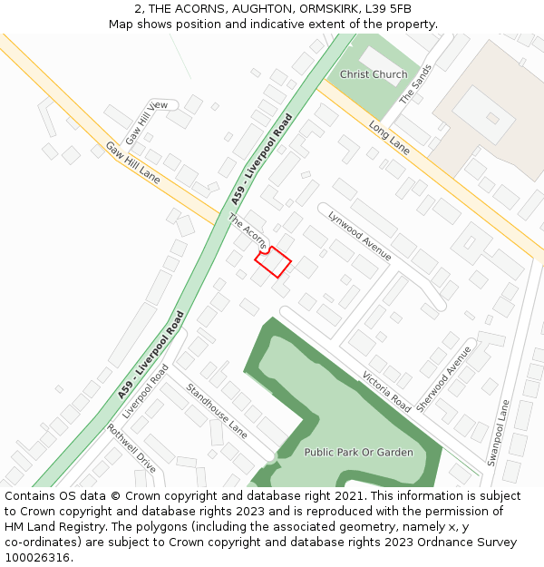 2, THE ACORNS, AUGHTON, ORMSKIRK, L39 5FB: Location map and indicative extent of plot