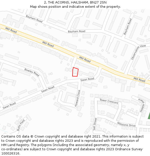 2, THE ACORNS, HAILSHAM, BN27 2SN: Location map and indicative extent of plot