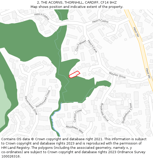 2, THE ACORNS, THORNHILL, CARDIFF, CF14 9HZ: Location map and indicative extent of plot
