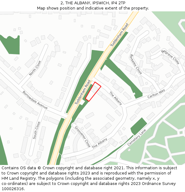 2, THE ALBANY, IPSWICH, IP4 2TP: Location map and indicative extent of plot