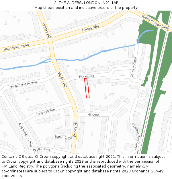 2, THE ALDERS, LONDON, N21 1AR: Location map and indicative extent of plot
