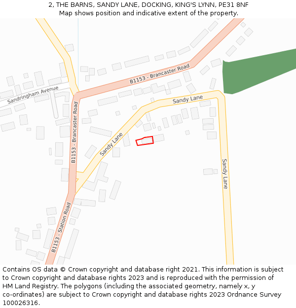 2, THE BARNS, SANDY LANE, DOCKING, KING'S LYNN, PE31 8NF: Location map and indicative extent of plot