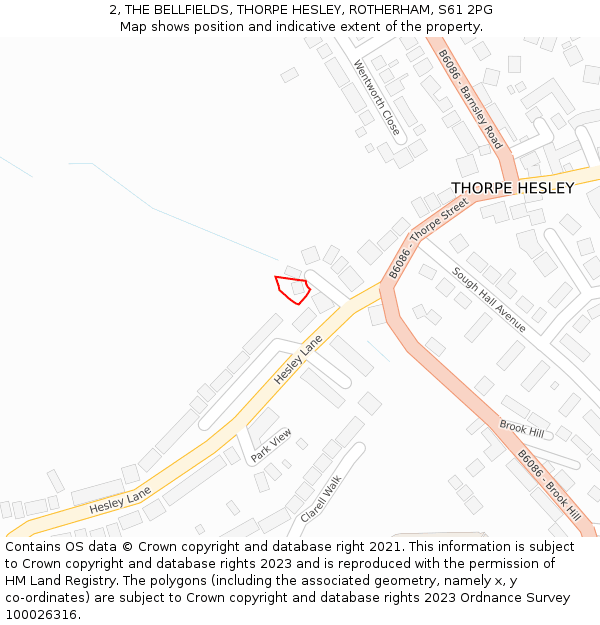 2, THE BELLFIELDS, THORPE HESLEY, ROTHERHAM, S61 2PG: Location map and indicative extent of plot