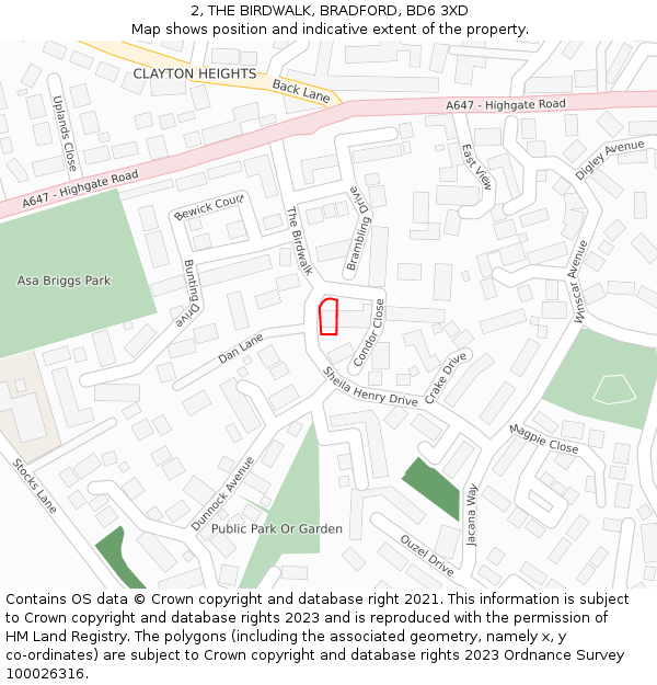 2, THE BIRDWALK, BRADFORD, BD6 3XD: Location map and indicative extent of plot