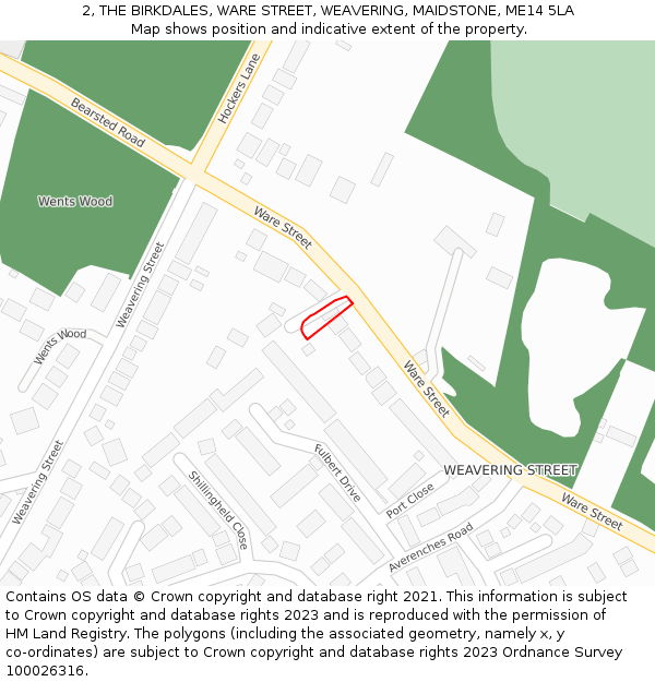 2, THE BIRKDALES, WARE STREET, WEAVERING, MAIDSTONE, ME14 5LA: Location map and indicative extent of plot