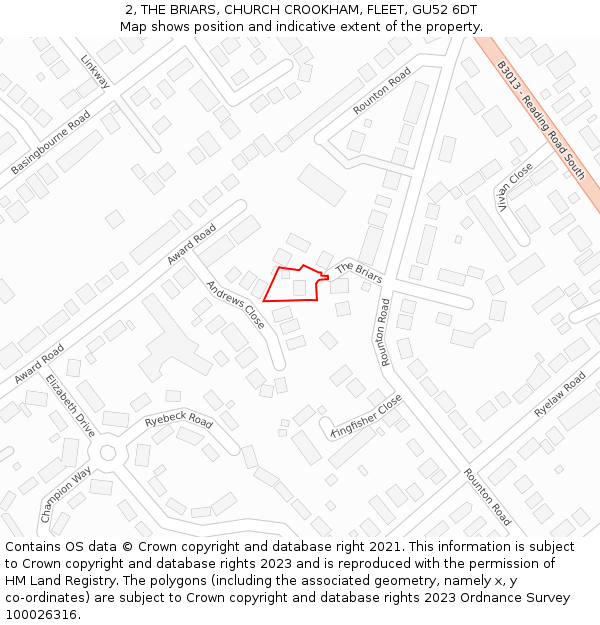 2, THE BRIARS, CHURCH CROOKHAM, FLEET, GU52 6DT: Location map and indicative extent of plot