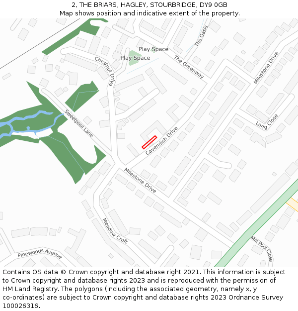2, THE BRIARS, HAGLEY, STOURBRIDGE, DY9 0GB: Location map and indicative extent of plot