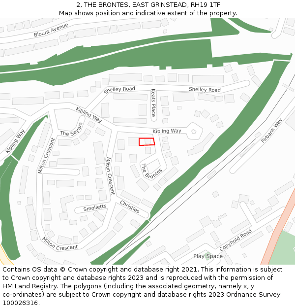 2, THE BRONTES, EAST GRINSTEAD, RH19 1TF: Location map and indicative extent of plot