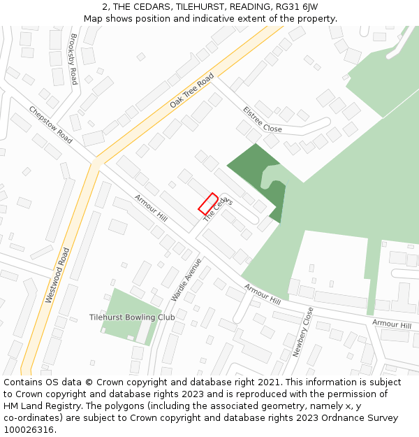 2, THE CEDARS, TILEHURST, READING, RG31 6JW: Location map and indicative extent of plot